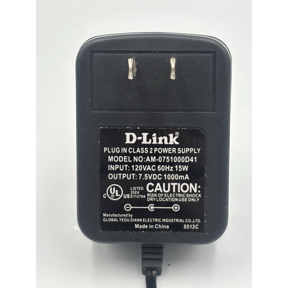 D-Link AM-0751000D41 Plug In Class 2 AC Power Supply Charger‎ Adapter 7.5VDC